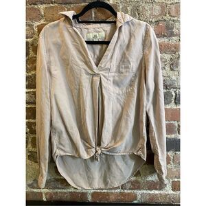 Thread & Supply by Anthropologie Smoke Rose Long Sleeve Front-tie Collared Shirt